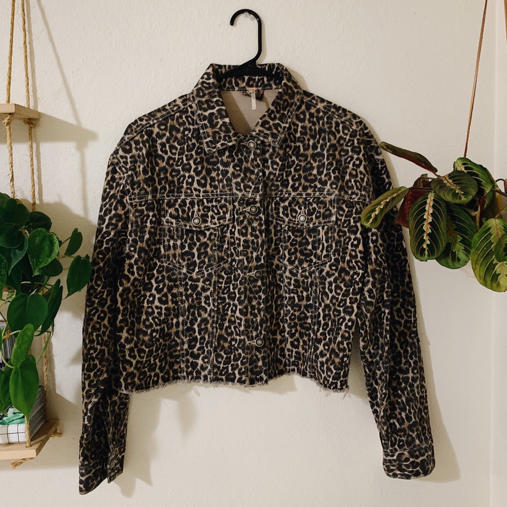 Free people denim cheetah print jacket